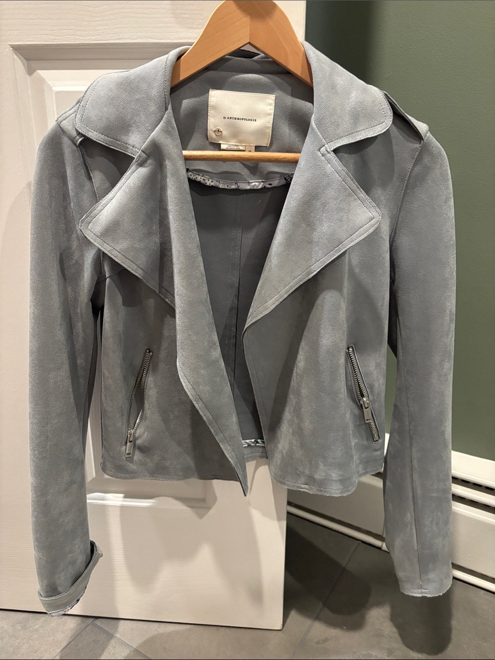 Anthropologie Light Gray Suede-Style Moto Jacket